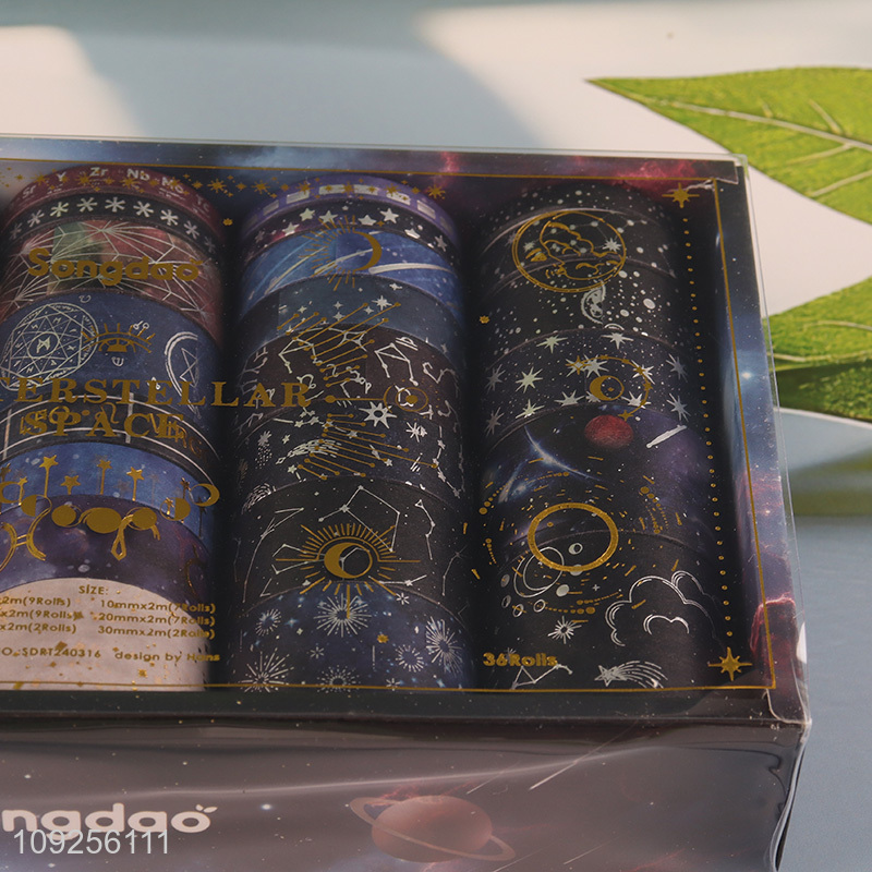 Factory Supply 36 Rolls Washi Tape Set Gold Foil Galaxy Washi Tapes Decorative Masking Tapes