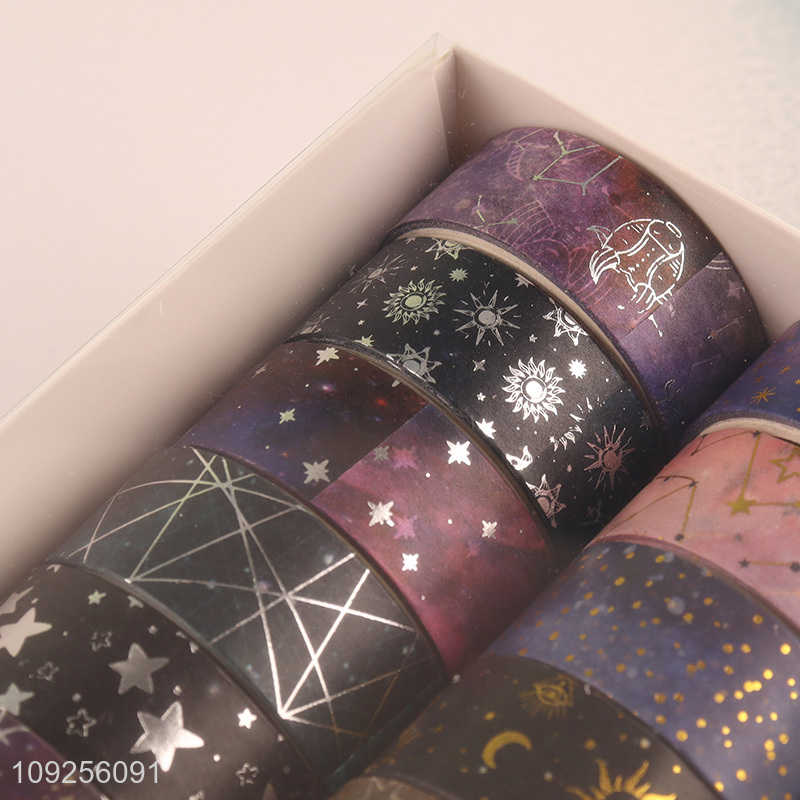 Hot Selling 12 Rolls Moon and Star Galaxy Washi Tape Set for DIY Journaling & Scrapbooking