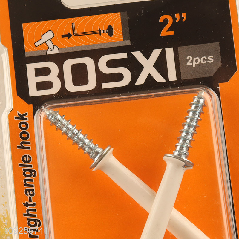 New Product 2 Pieces Screw-in Hooks Set Plastic Coated Right Angle Metal Hooks