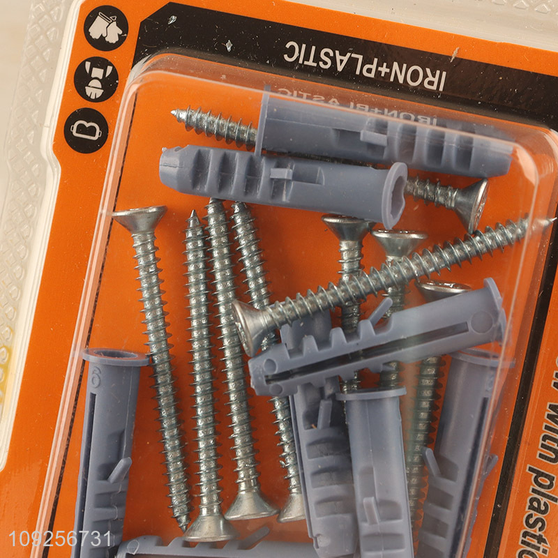 High Quality 9 Pieces Plastic Wall Anchor and Screw Set Drywall Anchor Kit