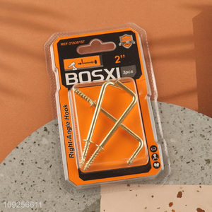 New Arrival 3 Pieces Screw-in Hooks L Shaped Screw Hook Right Angle Metal Hooks