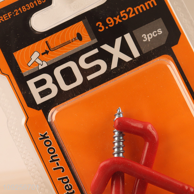 New Arrival 3 Pieces Screw-in Hooks Set Plastic Coated Right Angle Metal Hooks