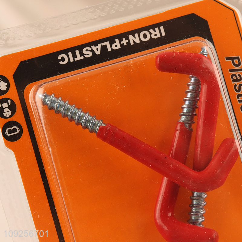 New Arrival 3 Pieces Screw-in Hooks Set Plastic Coated Right Angle Metal Hooks