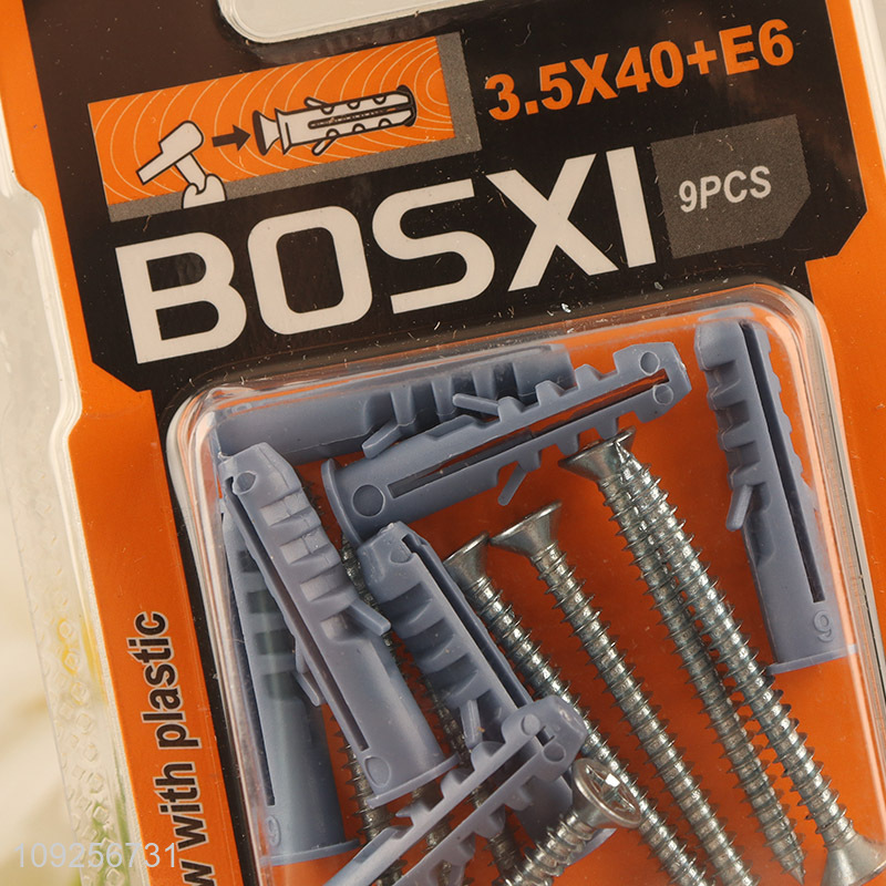 High Quality 9 Pieces Plastic Wall Anchor and Screw Set Drywall Anchor Kit