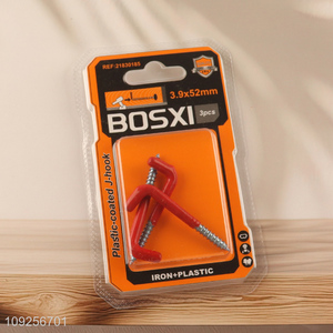 New Arrival 3 Pieces Screw-in Hooks Set Plastic Coated Right Angle Metal Hooks