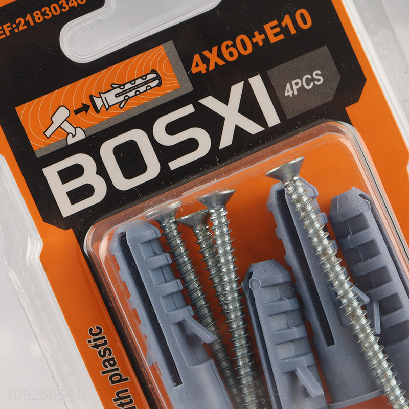 Hot Selling 4 Pieces Plastic Wall Anchor and Screw Set Drywall Anchor Kit