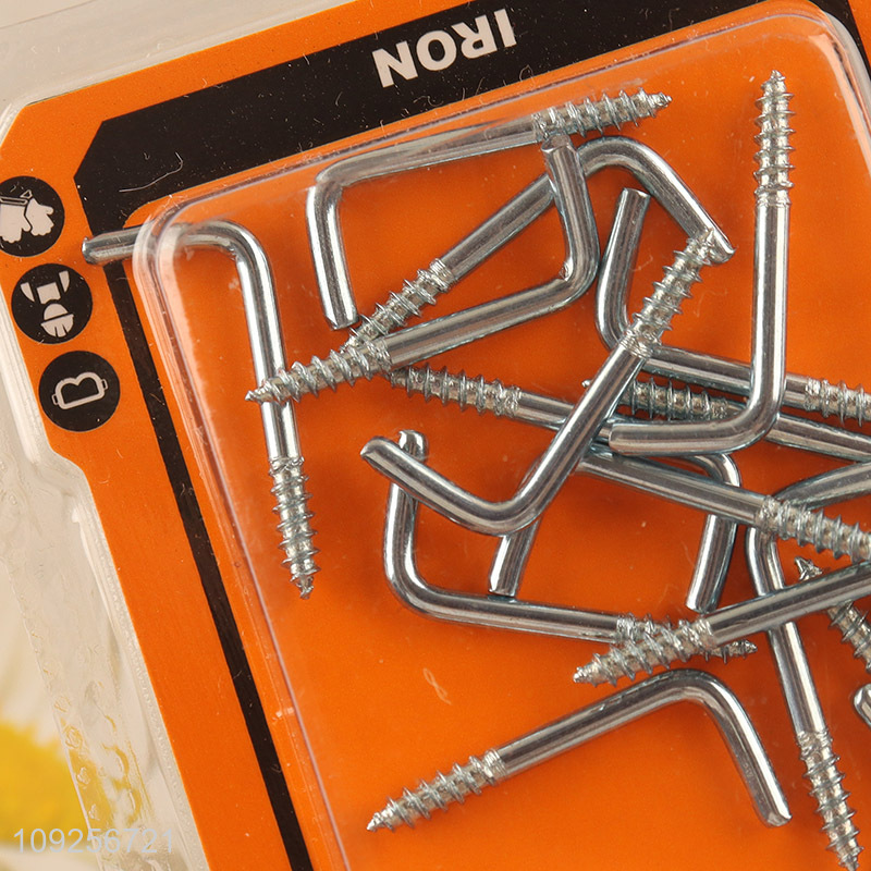 Hot Selling 16 Pieces Screw-in Hooks L Shaped Screw Hook Right Angle Metal Hooks