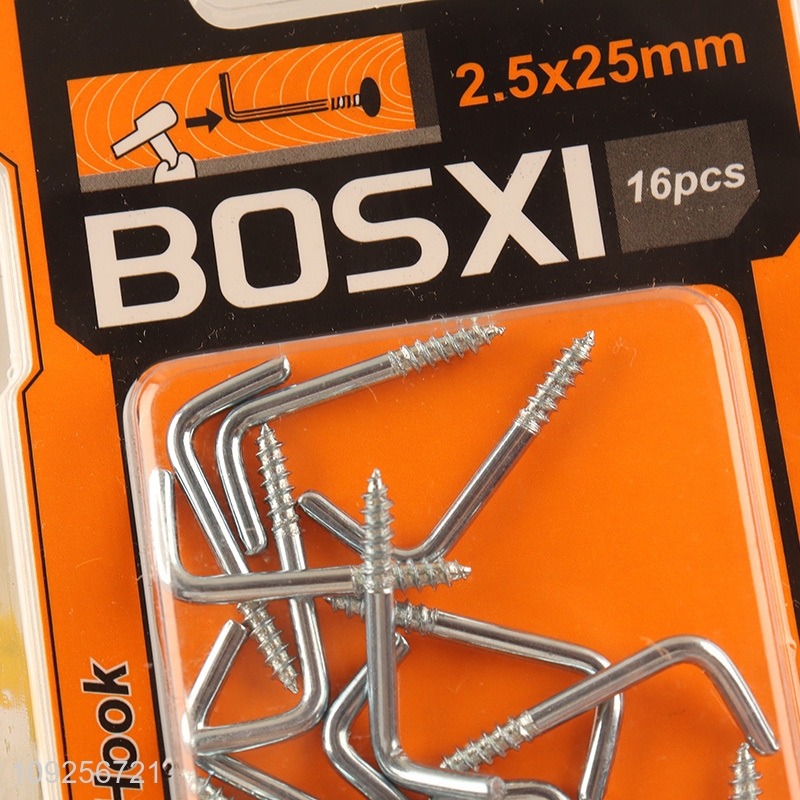 Hot Selling 16 Pieces Screw-in Hooks L Shaped Screw Hook Right Angle Metal Hooks