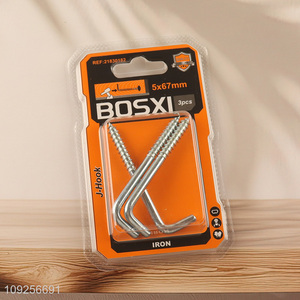 China Wholesale 3 Pieces Screw-in Hooks L Shaped Screw Hook Right Angle Metal Hooks