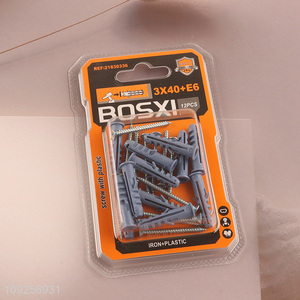 Factory Price 12 Pieces Plastic Wall Anchor and Screw Set Drywall Anchor Kit