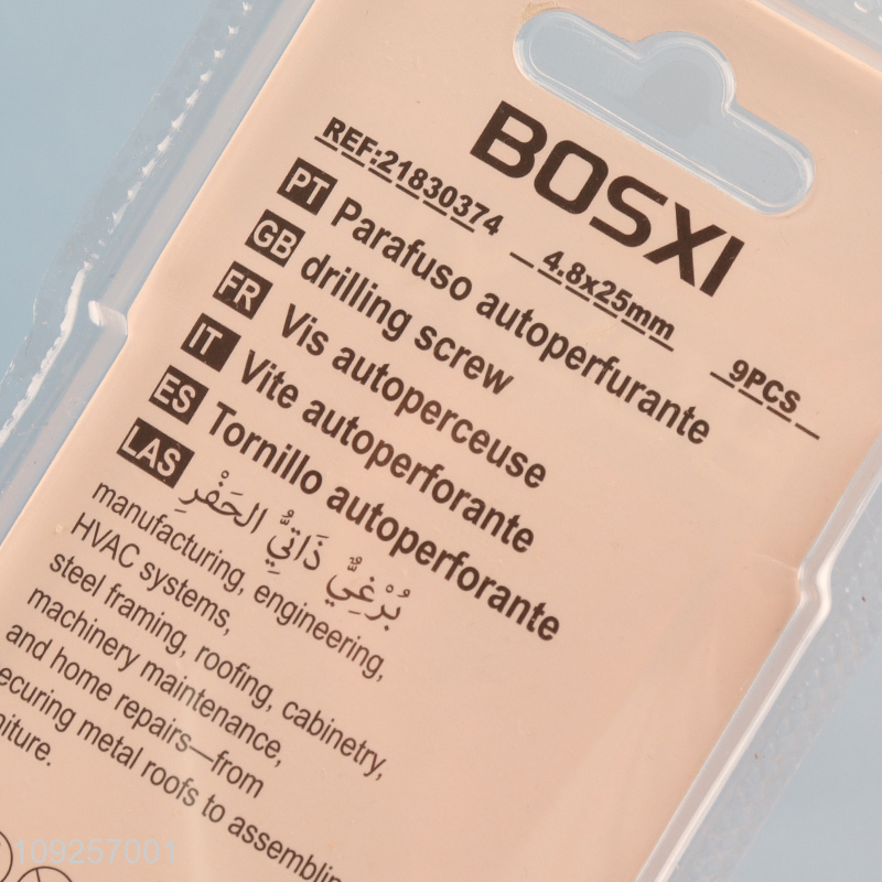 High Quality 9 Pieces Self Drilling Screws Set Iron Self Tapping Screws Set