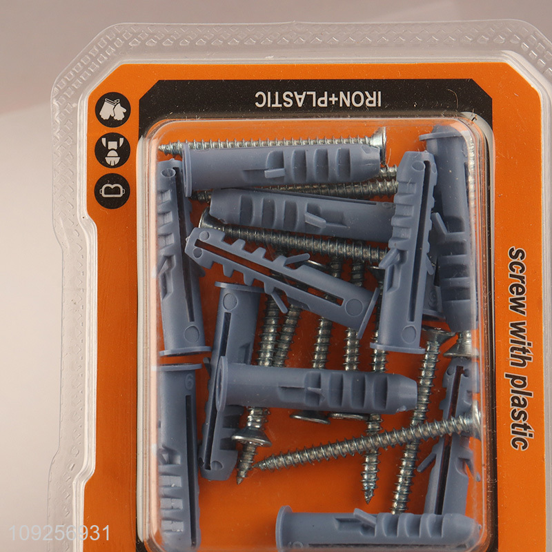 Factory Price 12 Pieces Plastic Wall Anchor and Screw Set Drywall Anchor Kit