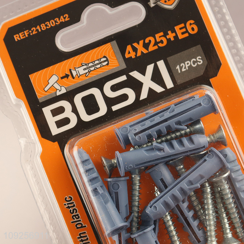 High Quality 12 Pieces Plastic Wall Anchor and Screw Set Drywall Anchor Kit