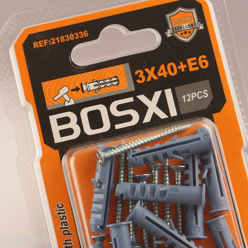 Factory Price 12 Pieces Plastic Wall Anchor and Screw Set Drywall Anchor Kit