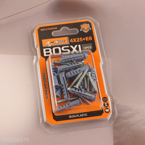 High Quality 12 Pieces Plastic Wall Anchor and Screw Set Drywall Anchor Kit