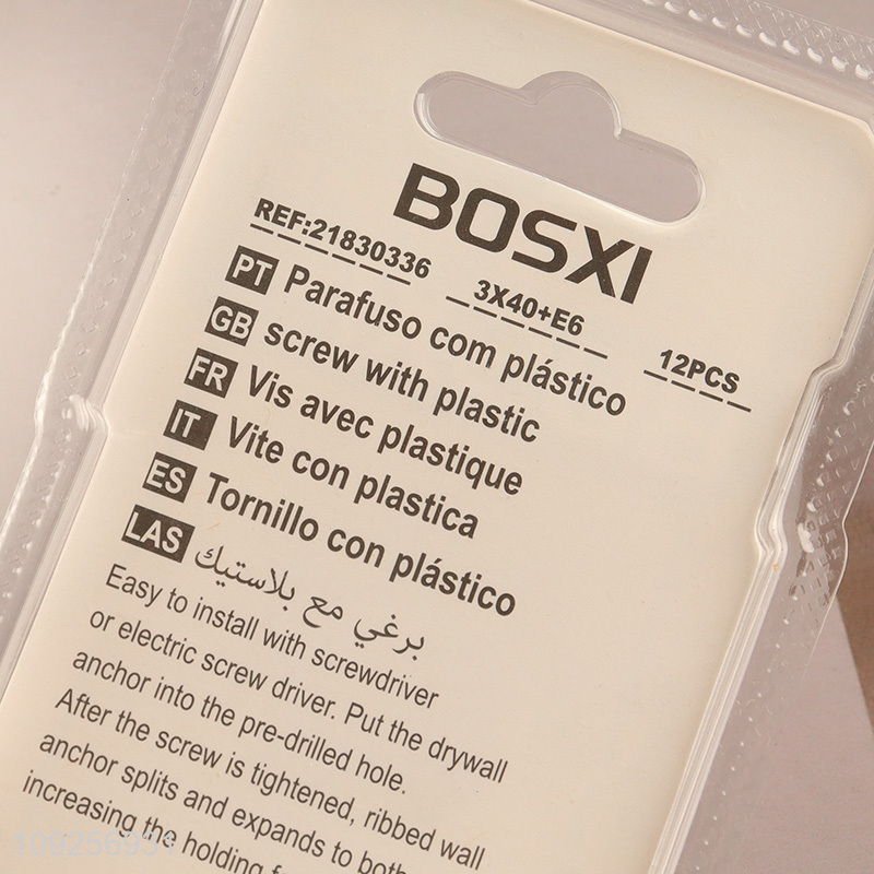 Factory Price 12 Pieces Plastic Wall Anchor and Screw Set Drywall Anchor Kit