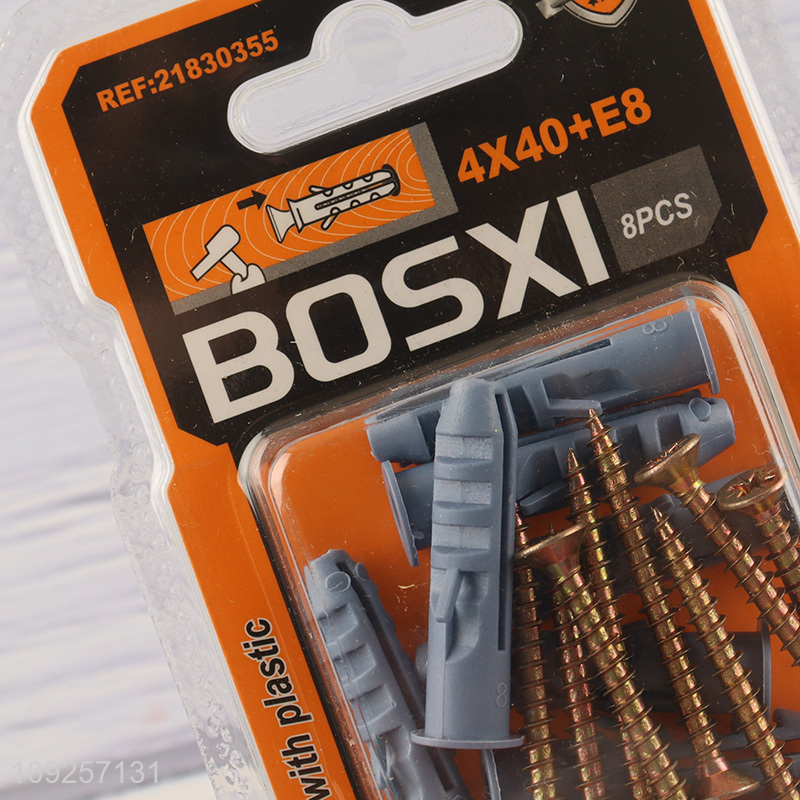 Factory Supply 8 Pieces Plastic Wall Anchor and Screw Set Drywall Anchor Kit