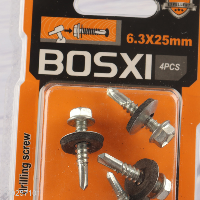 New Product 4 Pieces Iron Self Drilling Screws with Washer for Plastic Metal