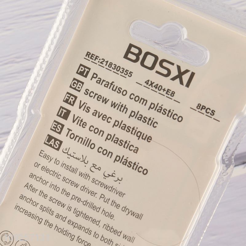 Factory Supply 8 Pieces Plastic Wall Anchor and Screw Set Drywall Anchor Kit