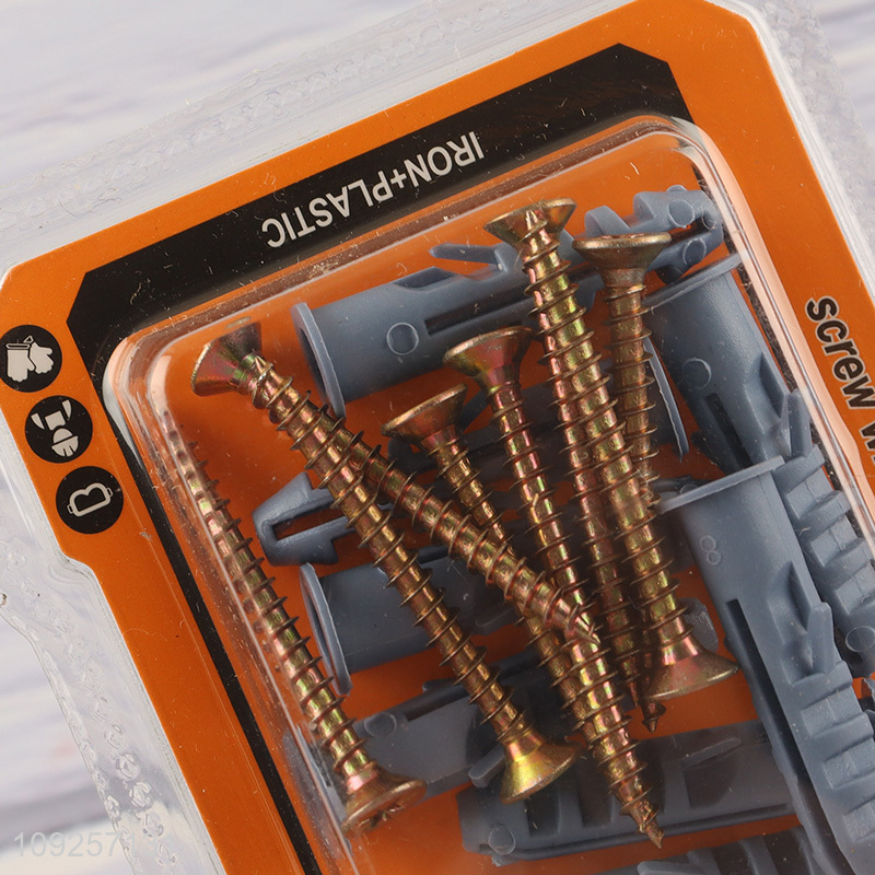 Factory Supply 8 Pieces Plastic Wall Anchor and Screw Set Drywall Anchor Kit