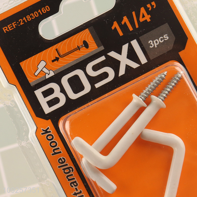 Hot Selling 3 Pieces Screw-in Hooks Set Plastic Coated Right Angle Metal Hooks