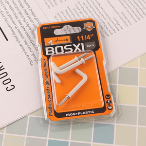 Hot Selling 3 Pieces Screw-in Hooks Set Plastic Coated Right Angle Metal Hooks