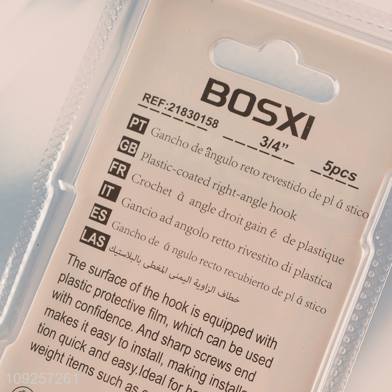 Hot Selling 5 Pieces Screw-in Hooks Set Plastic Coated Right Angle Metal Hooks