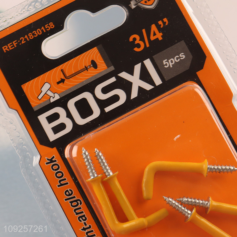 Hot Selling 5 Pieces Screw-in Hooks Set Plastic Coated Right Angle Metal Hooks