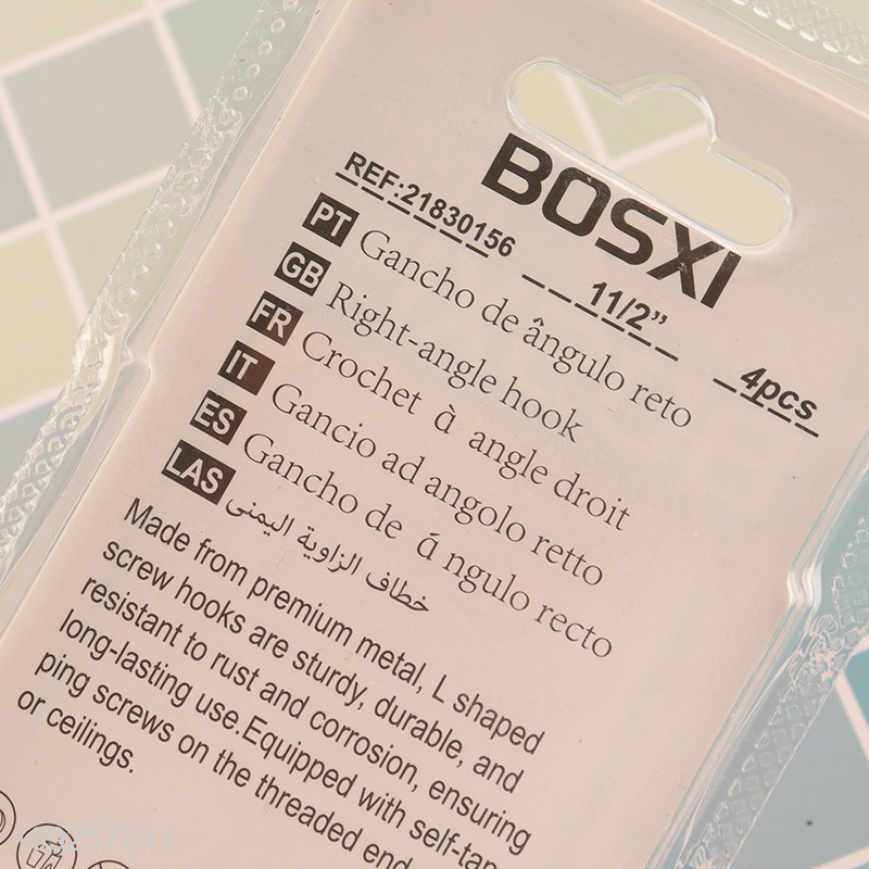 Good Quality 4 Pieces Screw-in Hooks L Shaped Screw Hook Right Angle Metal Hooks