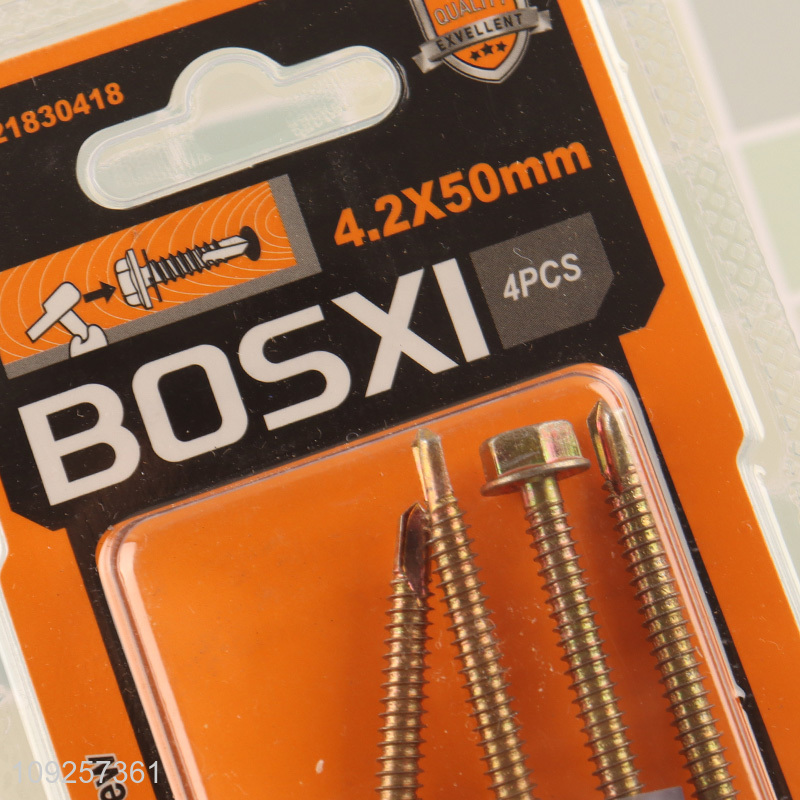 High Quality 4 Pieces Iron Self Drilling Screws with Washer for Wood Plastic