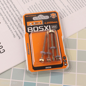 High Quality 4 Pieces Iron Self Drilling Screws with Washer for Wood Plastic