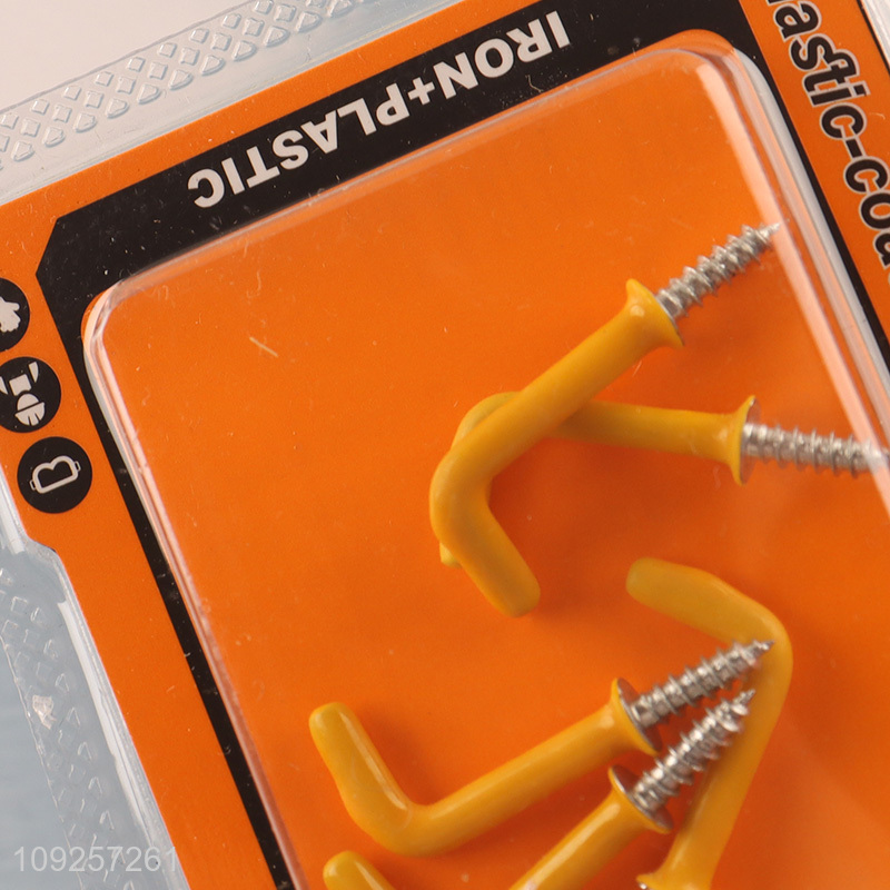 Hot Selling 5 Pieces Screw-in Hooks Set Plastic Coated Right Angle Metal Hooks
