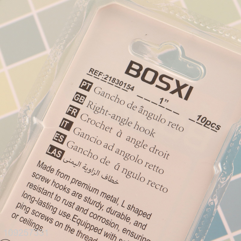 New Arrival 10 Pieces Screw-in Hooks L Shaped Screw Hook Right Angle Metal Hooks