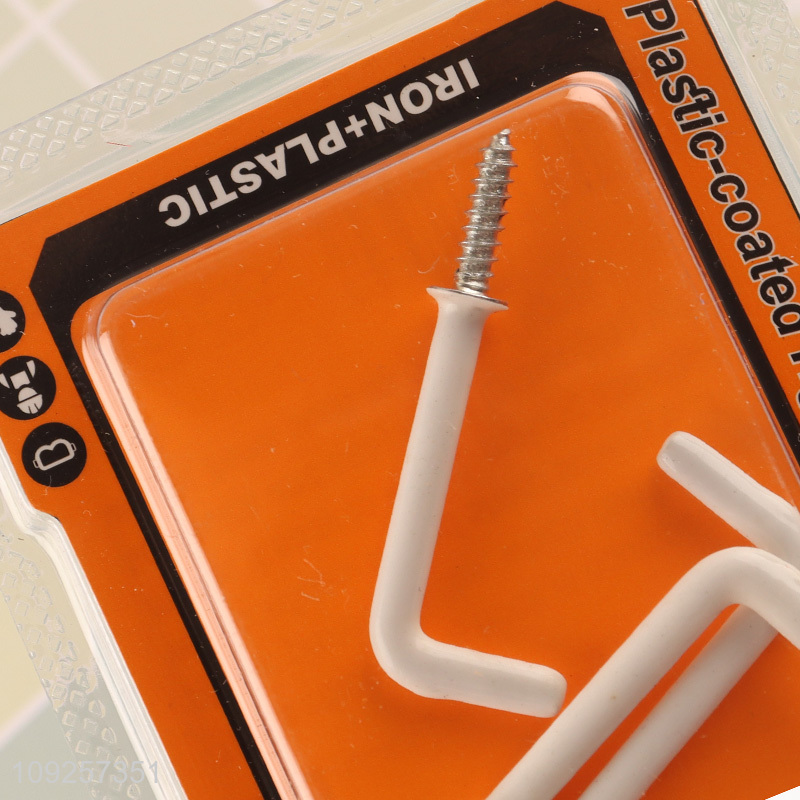 Hot Selling 3 Pieces Screw-in Hooks Set Plastic Coated Right Angle Metal Hooks