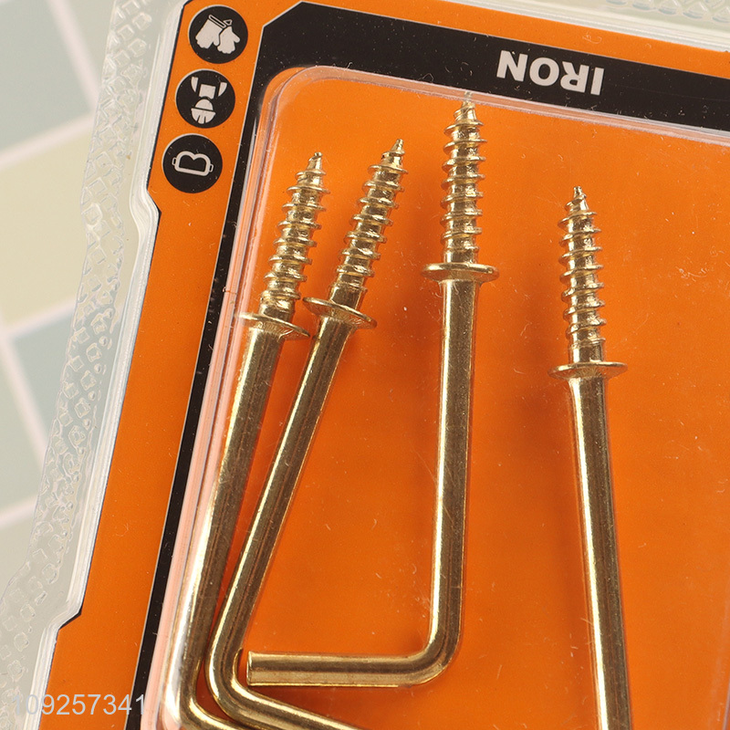 Good Quality 4 Pieces Screw-in Hooks L Shaped Screw Hook Right Angle Metal Hooks