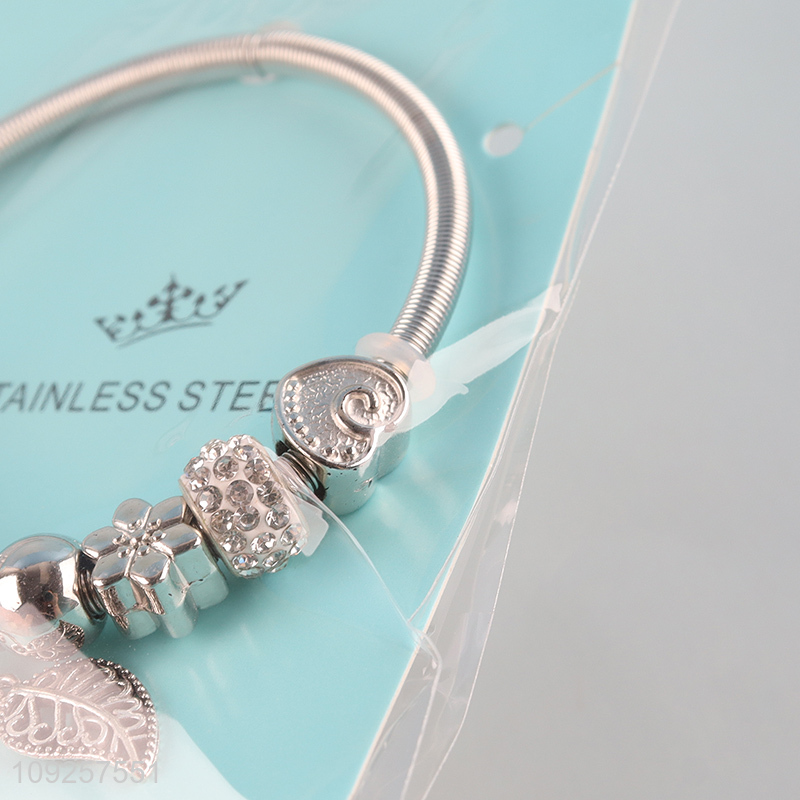 Factory Supply Stainless Steel Silver Plated Charm Bracelet Fashion Jewelry