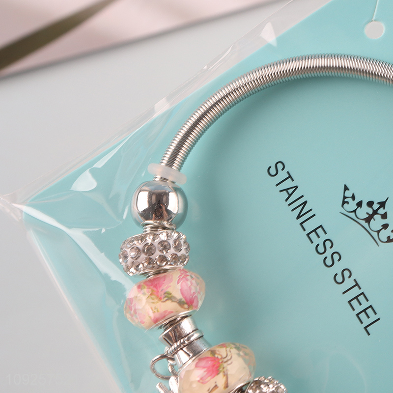 New Product Charm Bracelet Silver Stainless Steel Bangle for Women Girls