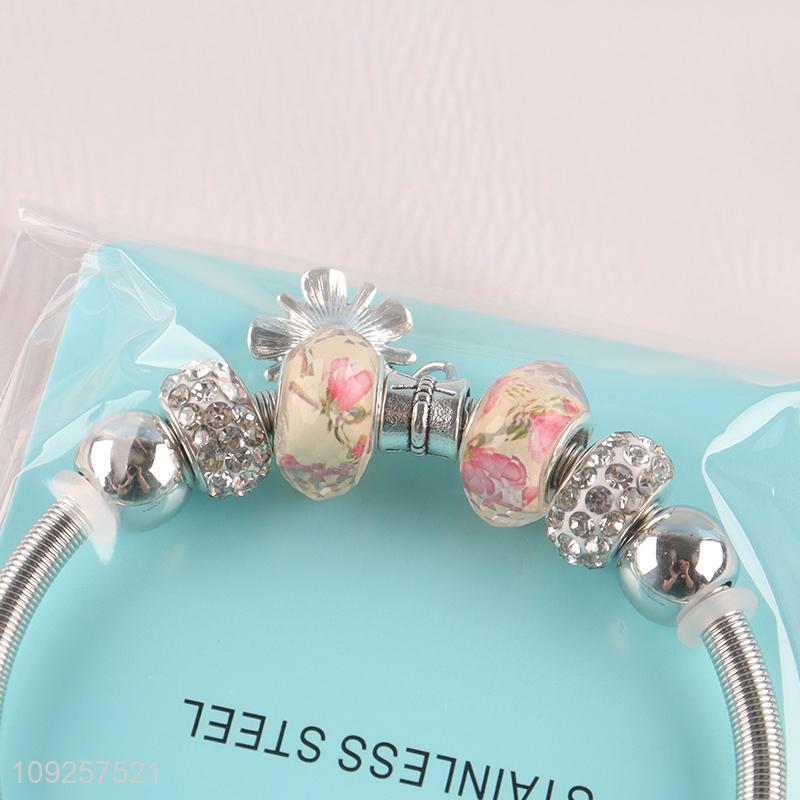 New Product Charm Bracelet Silver Stainless Steel Bangle for Women Girls