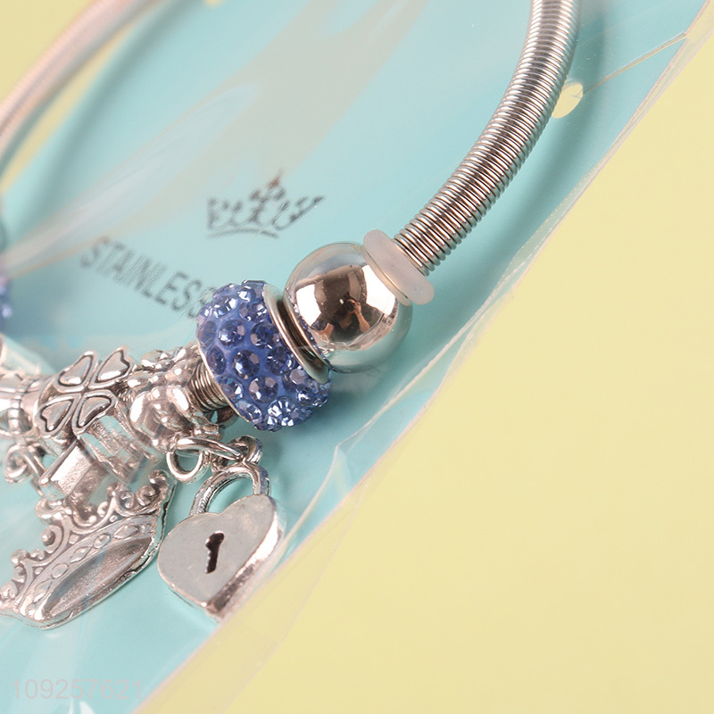 Factory Price Charm Bracelet Silver Stainless Steel Bangle for Women Girls