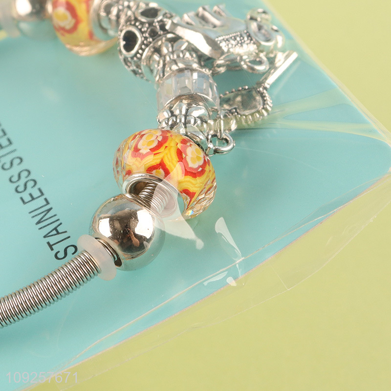 Good Quality Silver Plated Stainless Steel Bangle Charm Bracelet for Girls