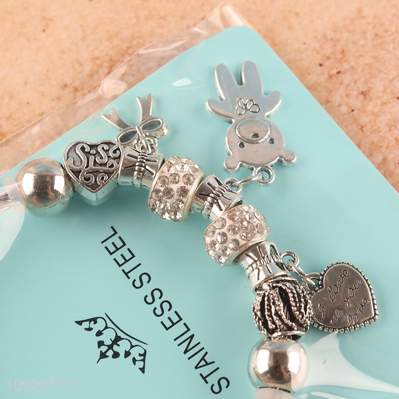 Hot Selling Silver Plated Stainless Steel Bangle Charm Bracelet for Girls