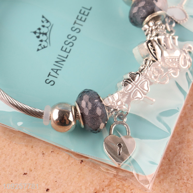 High Quality Charm Bracelet Silver Plated Stainless Steel Charm Bracelet