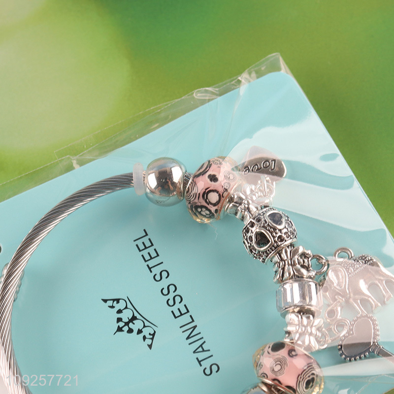 China Imports Charm Bracelet Silver Stainless Steel Bangle for Women Girls