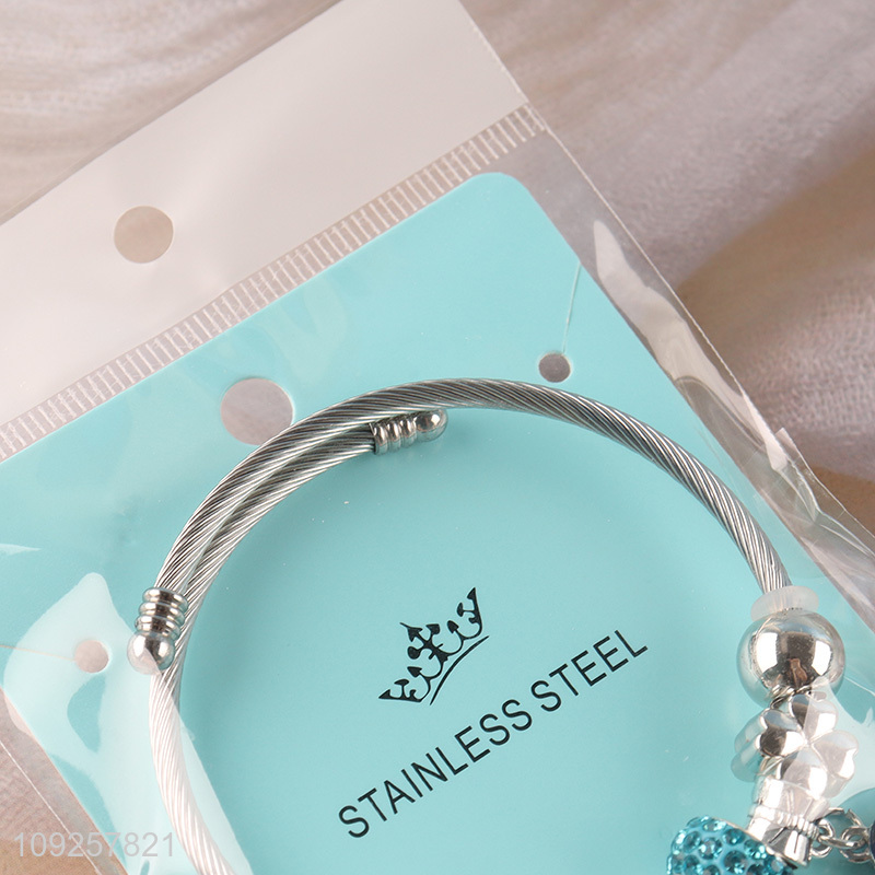 Factory Supply Charm Bracelet Silver Stainless Steel Bangle for Women Girls
