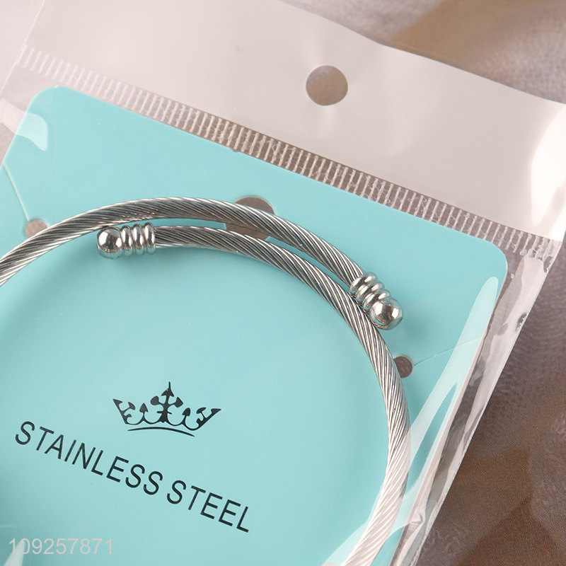 High Quality Silver Plated Stainless Steel Bangle Charm Bracelet for Girls