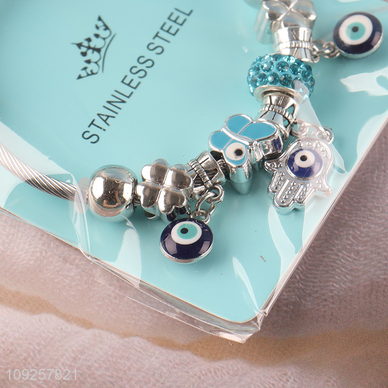 Factory Supply Charm Bracelet Silver Stainless Steel Bangle for Women Girls