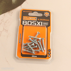 Factory Supply 12 Pieces Self Drilling Screws Set Iron Self Tapping Screws Set