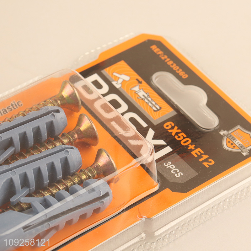 New Product 3 Pieces Plastic Wall Anchor and Screw Set Drywall Anchor Kit