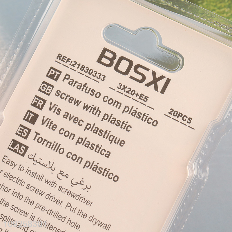 New Product 20 Pieces Plastic Wall Anchor and Screw Set Drywall Anchor Kit