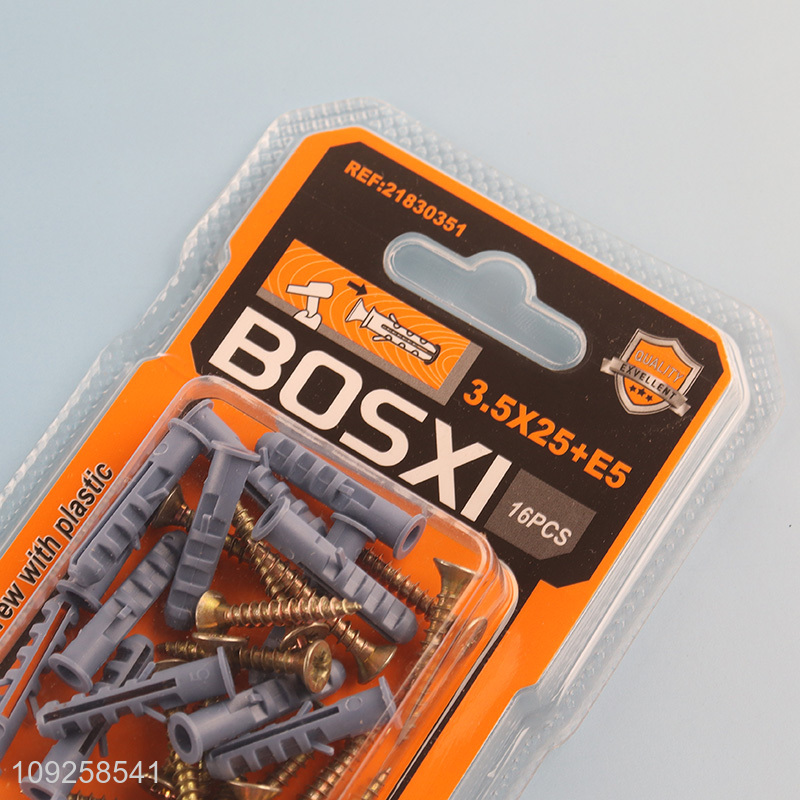 Hot Selling 16 Pieces Plastic Wall Anchor and Screw Set Drywall Anchor Kit